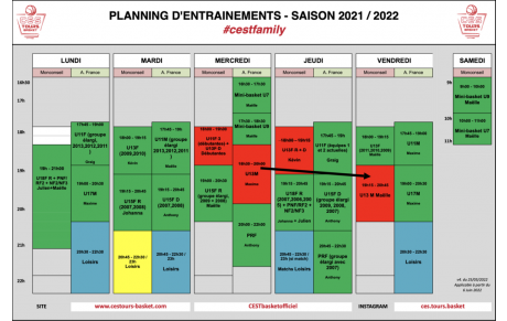 Nouveau planning d'entraînements pour la fin de la saison sportive
